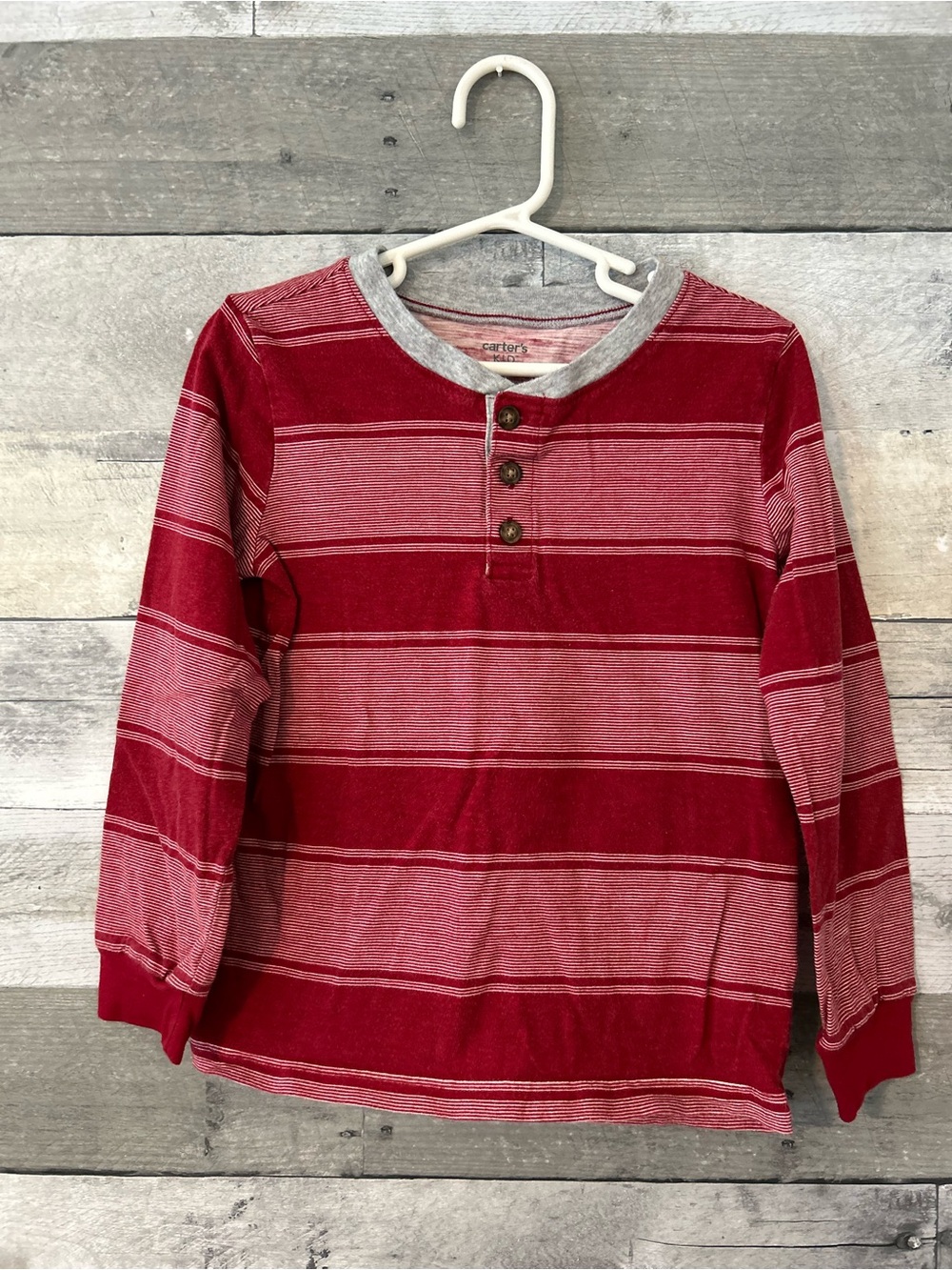 Carter's Red Striped Long-Sleeve Henley Top